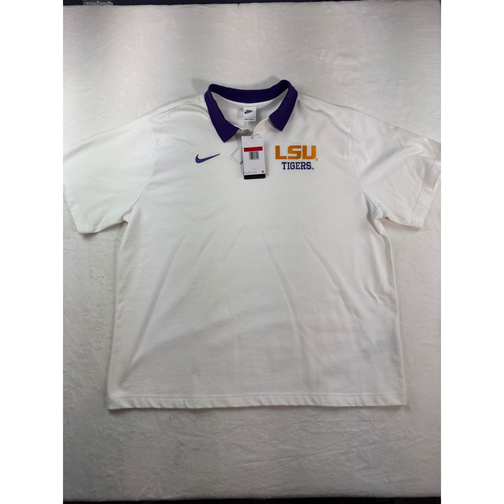 Nike LSU Tigers Mens Large Oversized Polo Shirt White Purple 027C-082K-LSN-NYP